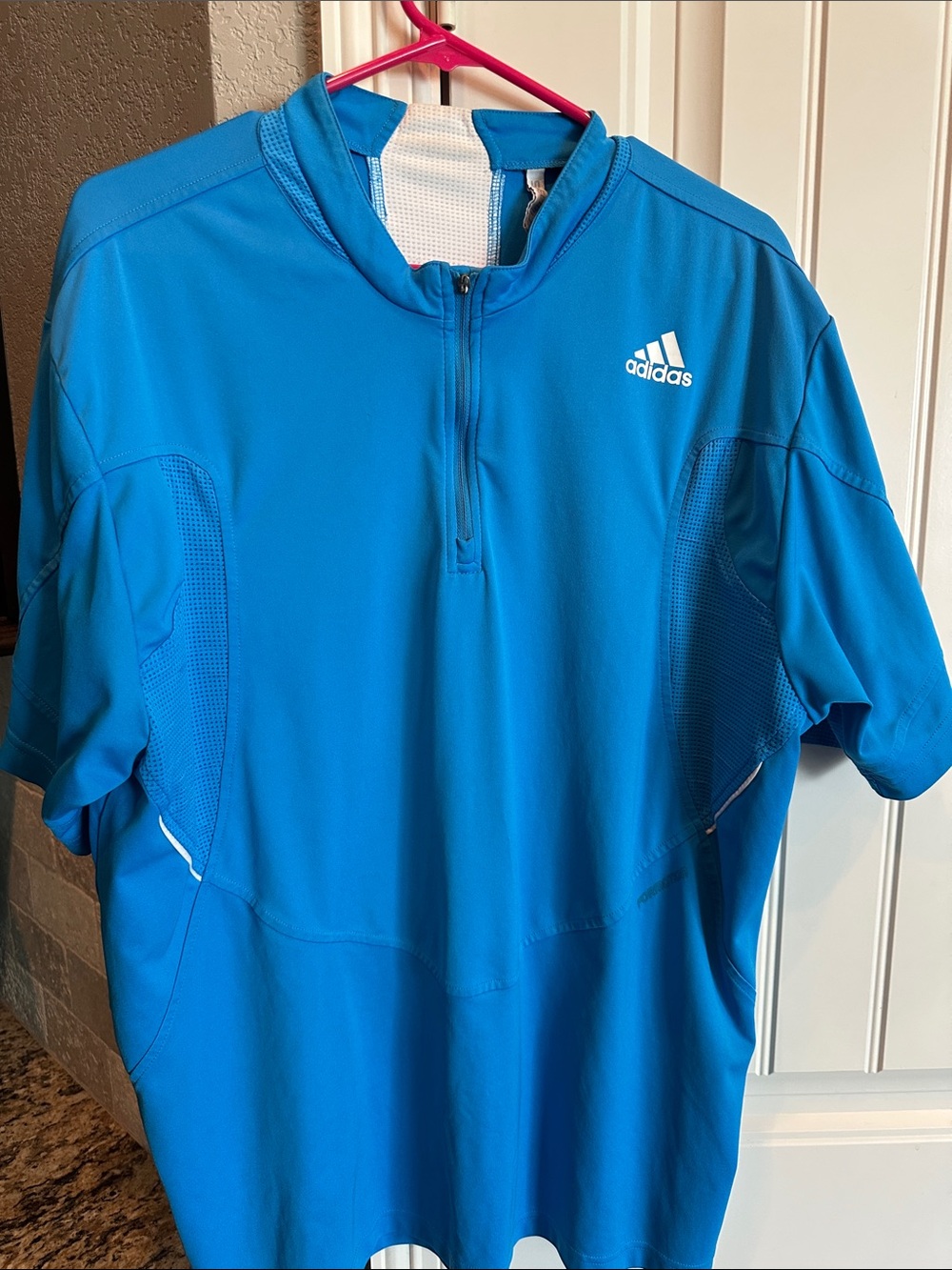 adidas foremotion Bright Blue Short-Sleeve Half-Zip Athletic Shirt